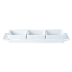 Porcelite Square Shaped Set of 3 Bowls & Tray 29x9cm/11.5"x3.5" Box of 6