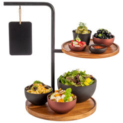 2 Tier Serving Stand (with 2 Acacia Wood Panels & 2 inscription labels) (Pre Order Only)