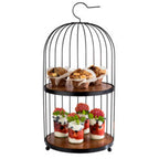 Black Metal "Birdcage" Buffet Stand, 2 x Acacia Wood Panels (Pre Order Only)
