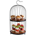 Black Metal "Birdcage" Buffet Stand, 2 x Acacia Wood Panels (Pre Order Only)