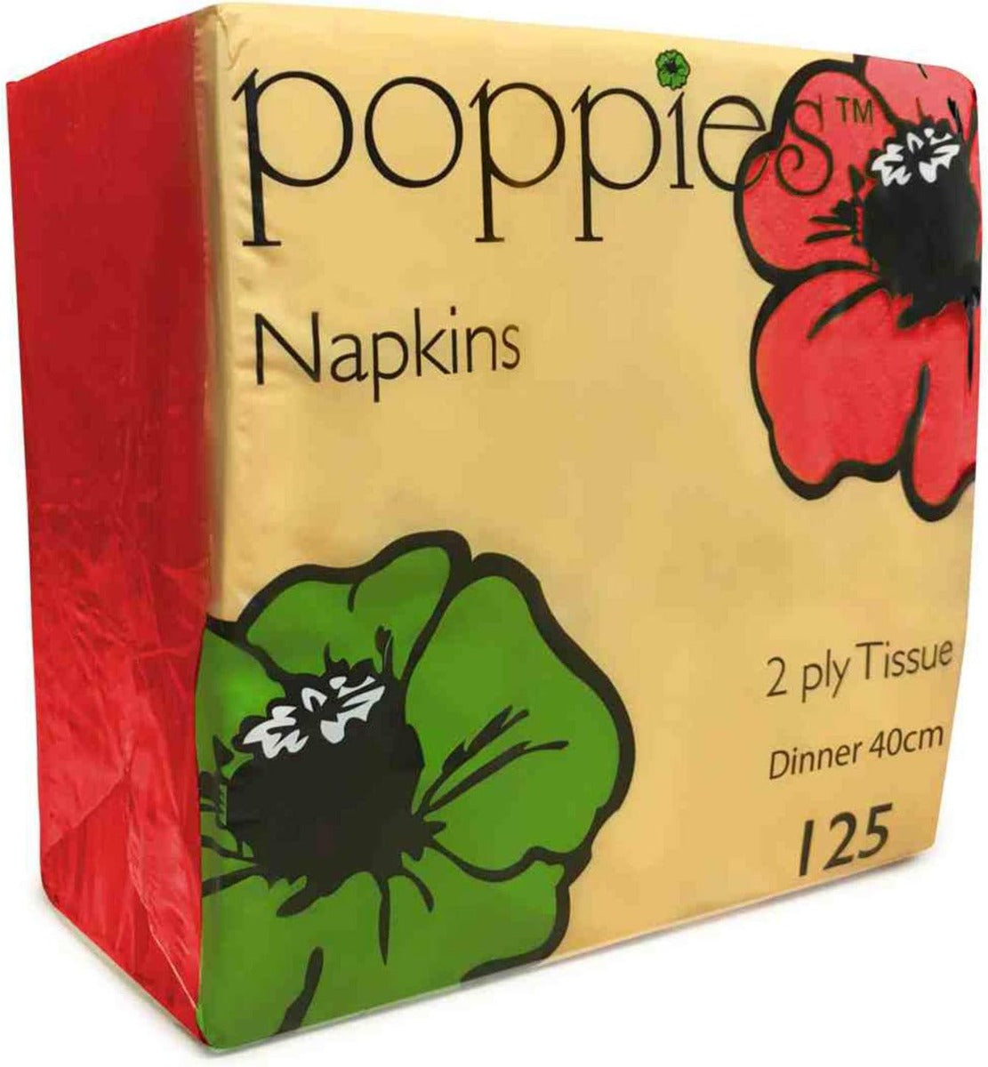Poppies 40cm 2ply Red Napkins 8 Fold Box of 2000