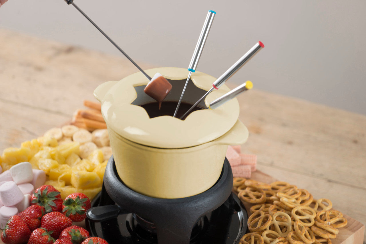 MasterClass Cast Iron Enamelled Cream Fondue Set 8x7" / 21x18cm