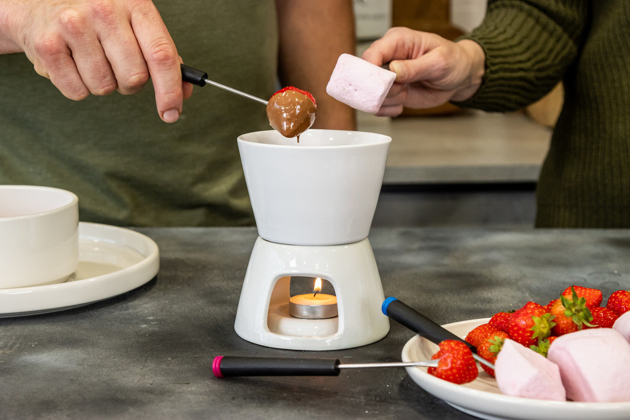 Ceramic White KitchenCraft Chocolate Fondue Set 4.7x5.5" / 12x14cm