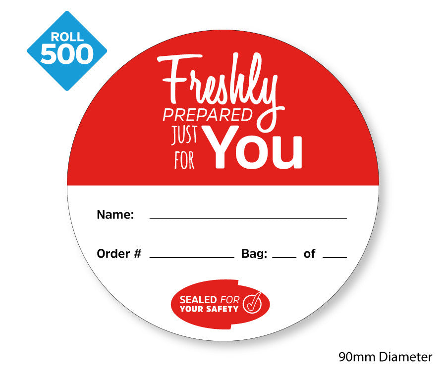 Takeaway Food Safe Delivery Labels – 90mm Diameter (Roll of 500 labels)