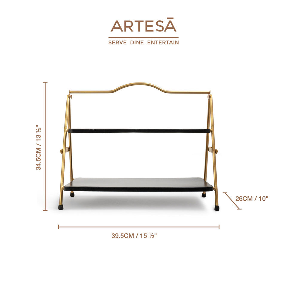 Artesà 2 Tier Gold and Black Metal Serving Stand, 39.3 x 26cm