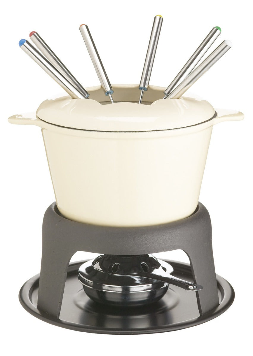 MasterClass Cast Iron Enamelled Cream Fondue Set 8x7" / 21x18cm