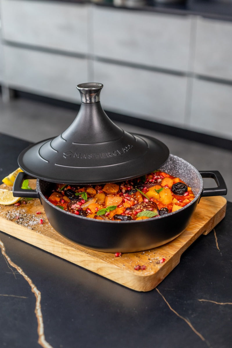 28cm/ 5L Black Non Stick MasterClass  Cast Aluminium Tagine with Self Basting and Cone Lid