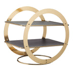 Artesá 2-Tier Geometric Brass-Finished Serving Stand with Slate Serving Platters