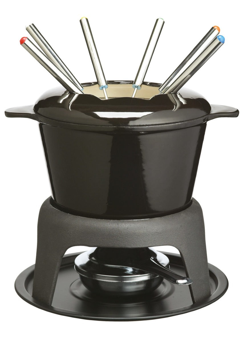 MasterClass Cast Iron Enamelled Black Fondue Set 8x7" / 21x18cm
