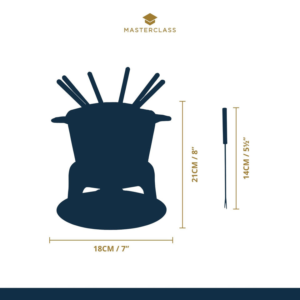 MasterClass Cast Iron Enamelled Black Fondue Set 8x7" / 21x18cm