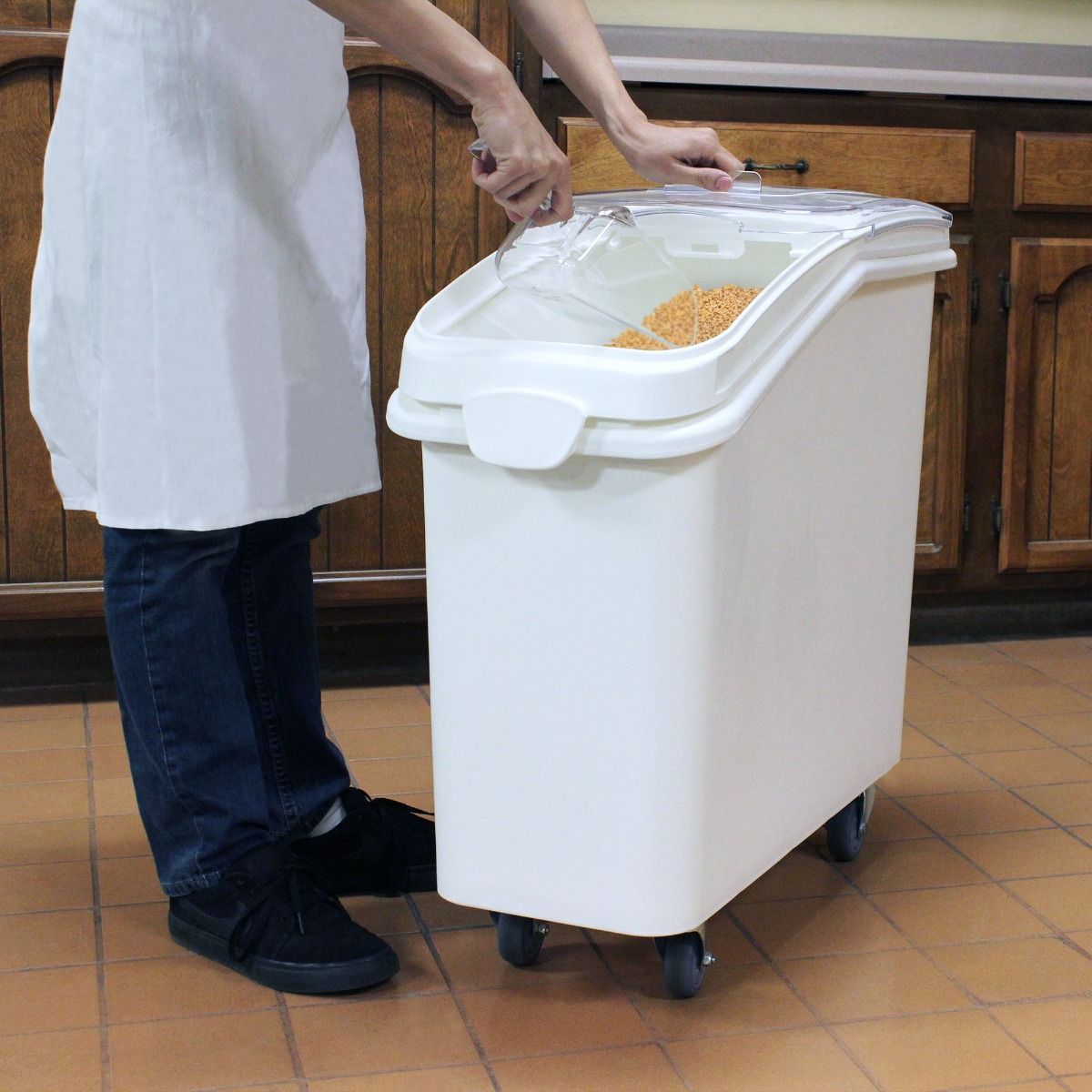 Ingredient Bin With Scoop on wheels 102 Litres