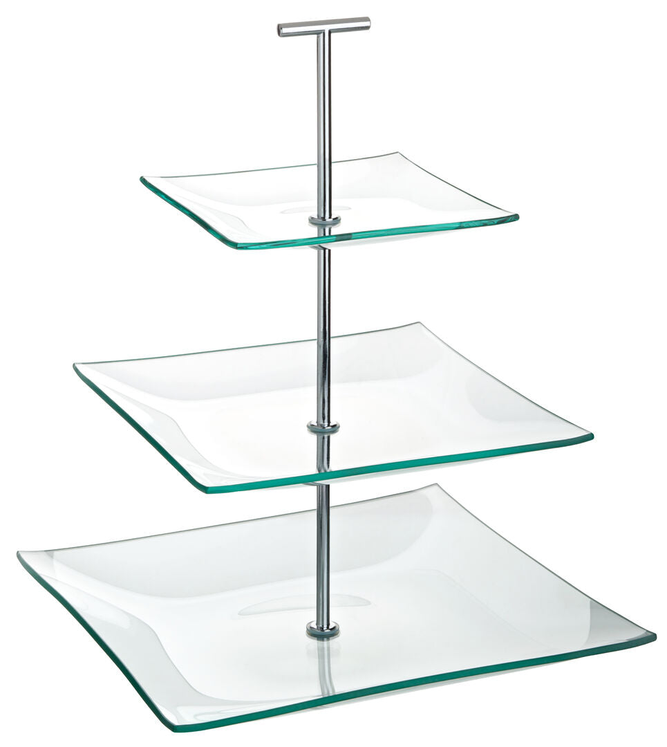 Utopia Aura 3 Tiered Square Glass Plate 9.75, 8, 5.75"