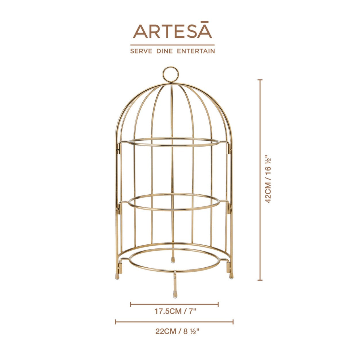 Artesà 3 Tier Afternoon Tea Cake Bird Cage Stand, 22 x 42cm