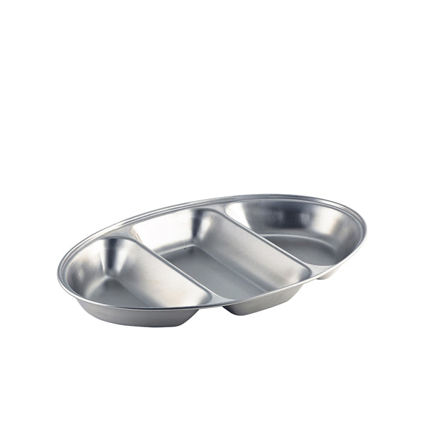 GenWare Stainless Steel Three Division Oval Vegetable Dish 35cm/14"