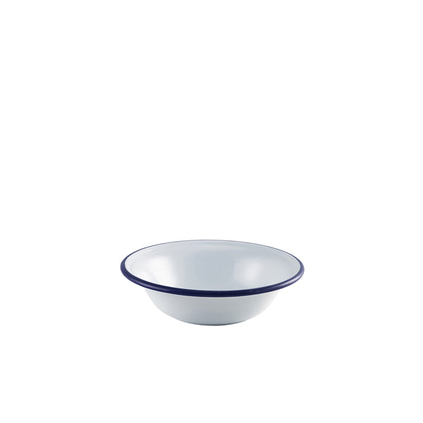 Enamel Bowl White with Blue Rim 16cm/6.25" Box of 12