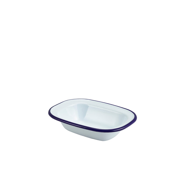 Enamel Rect. Pie Dish White & Blue 16cm Pack of 12
