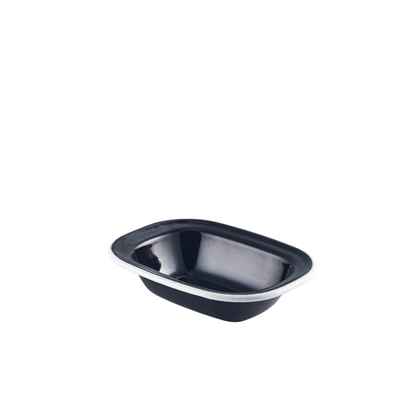 Enamel Pie Dish Black with White Rim 16cm Pack of 12