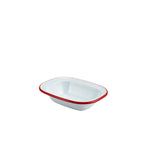 Enamel Rect. Pie Dish White with Red Rim 16cm Pack of 12