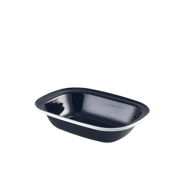 Enamel Pie Dish Black with White Rim 20cm Pack of 12