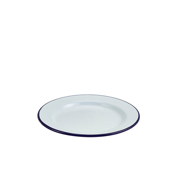 Enamel Wide Rim Plate White & Blue 20cm Box of 12