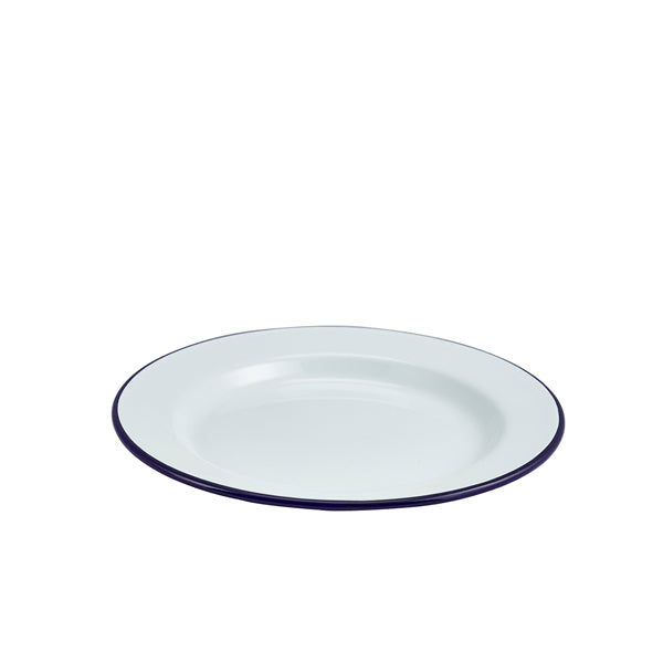 Enamel Wide Rim Plate White & Blue 24cm Box of 12