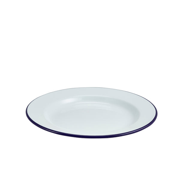 Enamel Wide Rim Plate White & Blue 26cm Box of 12