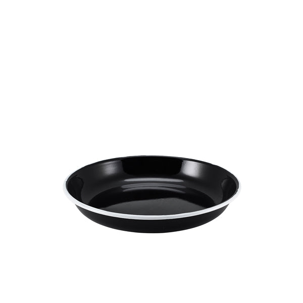 Enamel Rice/Pasta Plate Black with White Rim 20cm  Box of 12