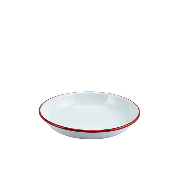 Enamel Rice/Pasta Plate White with Red Rim 20cm  Box of 12
