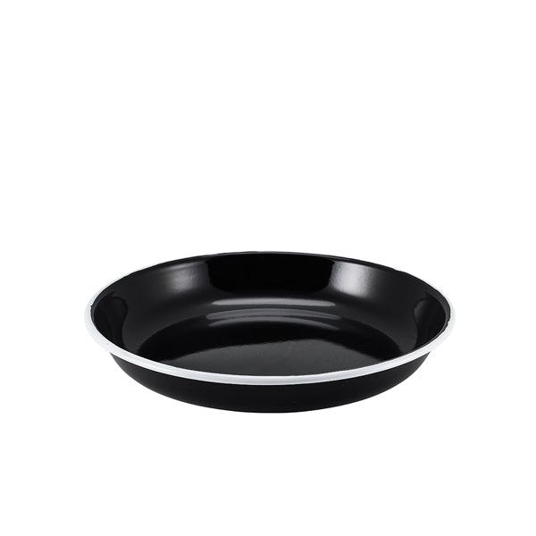Enamel Rice/Pasta Plate Black with White Rim 24cm Box of 12