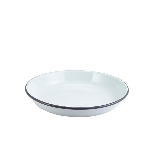 Enamel Rice/Pasta Plate White with Grey Rim 24cm Box of 12