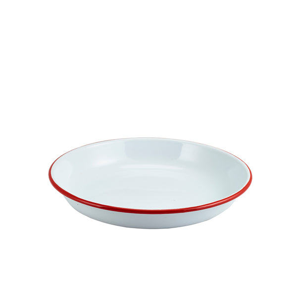 Enamel Rice/Pasta Plate White with Red Rim 24cm Box of 12