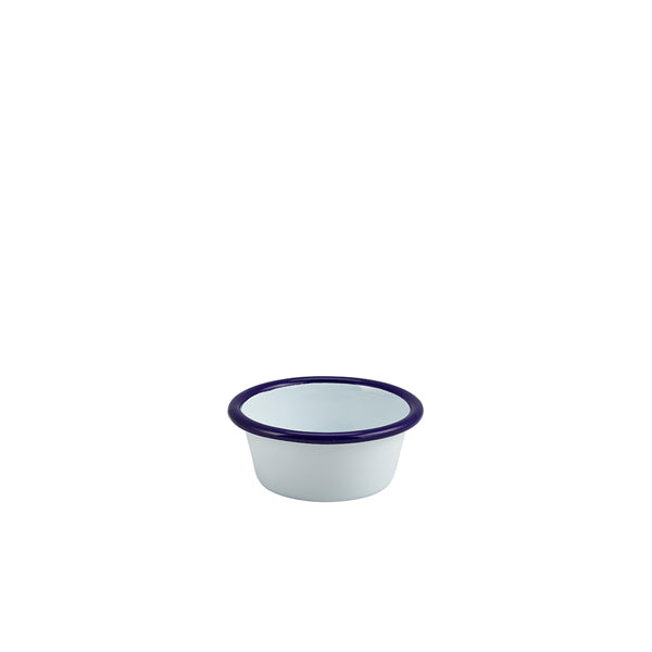 Enamel Ramekin White with Blue Rim 8cm Dia 90ml/3.2oz Pack of 12