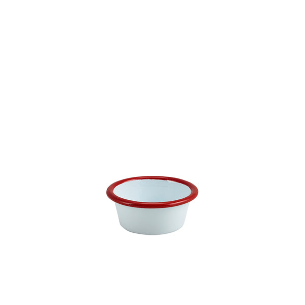 Enamel Ramekin White with Red Rim 8cm Dia 90ml/3.2oz Pack of 12