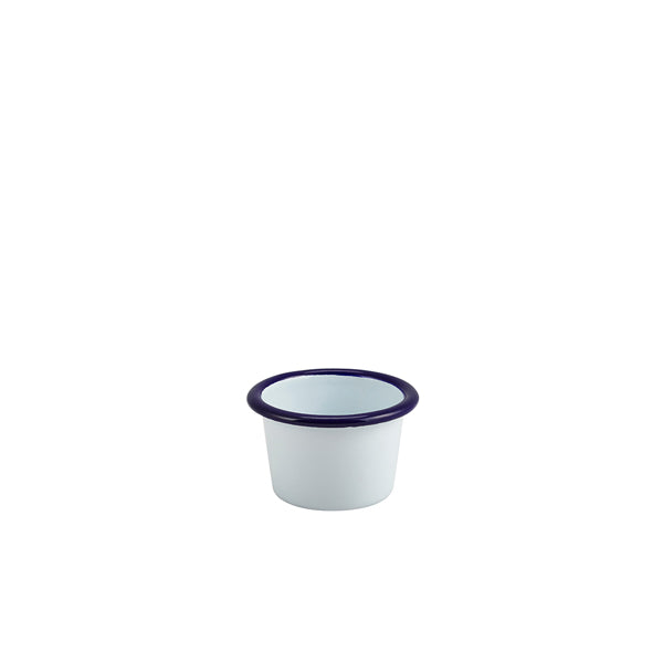 Enamel Ramekin White with Blue Rim 7cm Dia 90ml/3.2oz Pack of 12