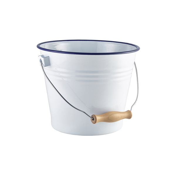 Enamel Bucket White with Blue Rim 22cm Dia Pack of 4