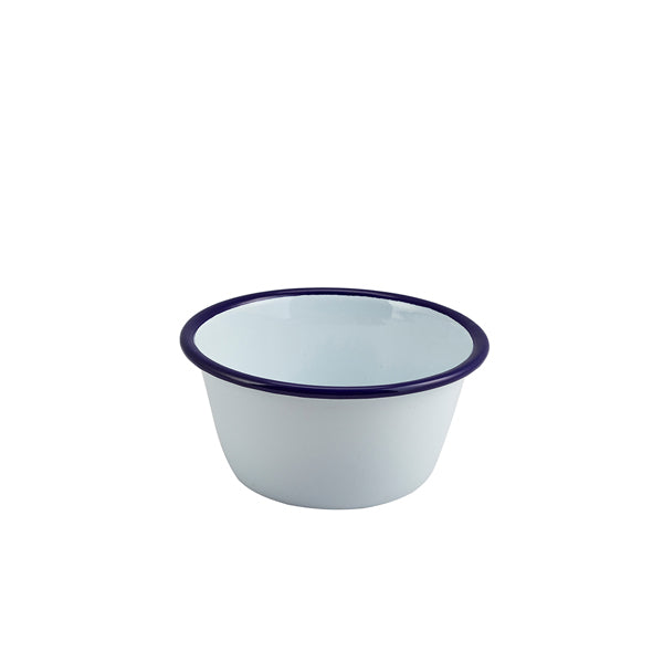 Enamel Round Deep Pie Dish White & Blue 12cm Pack of 12