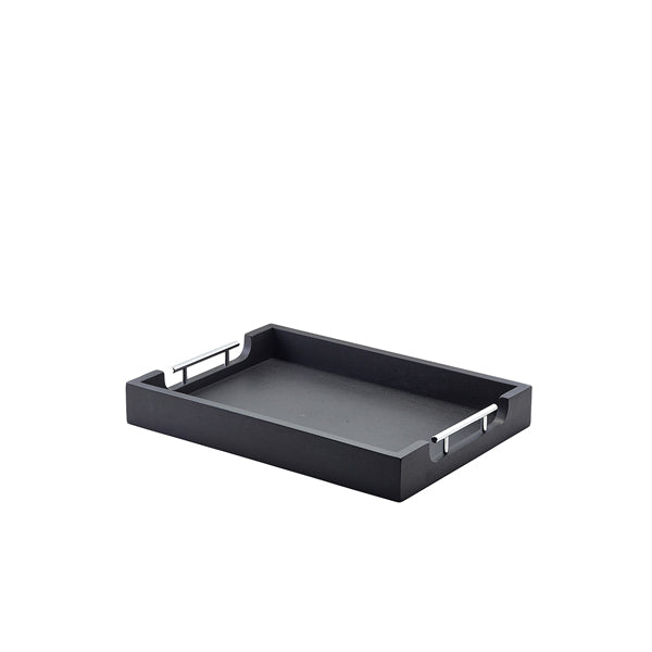 GenWare Solid Black Butlers Tray with Metal Handles 45 x 33cm Set of 2