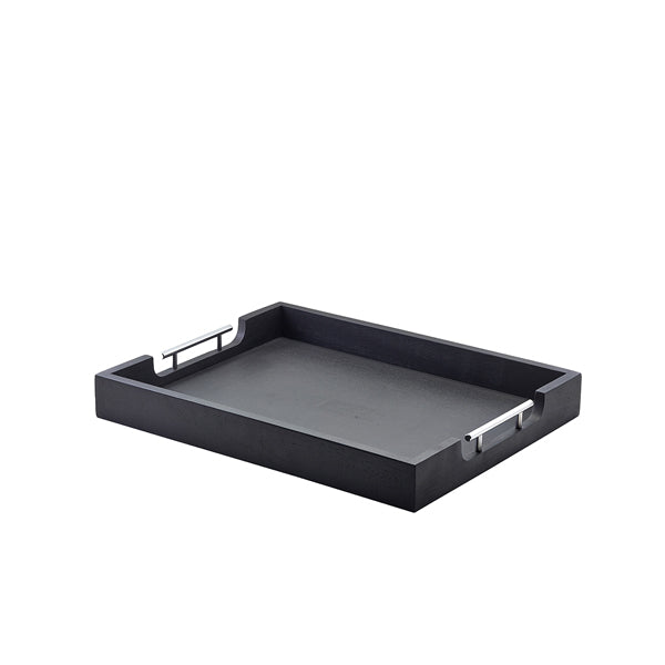 GenWare Solid Black Butlers Tray with Metal Handles 50 x 39.5cm Set of 2