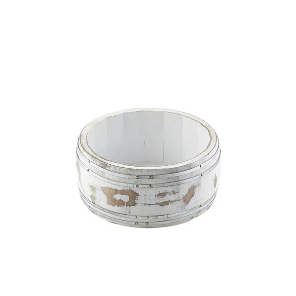 Miniature White Wash Wooden Barrel 16.5 Dia x 8cm