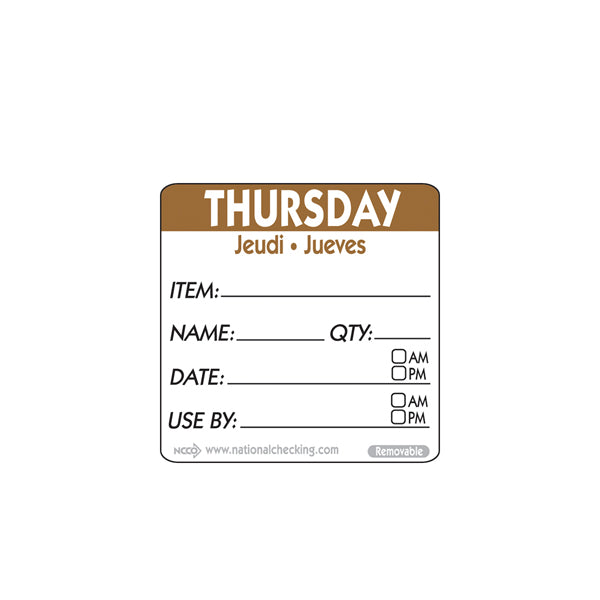 50mm Thursday Removable Day Label (500)