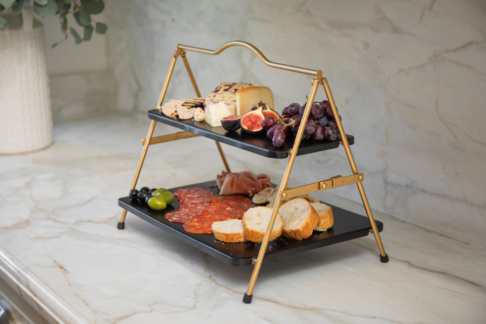 Artesà 2 Tier Gold and Black Metal Serving Stand, 39.3 x 26cm