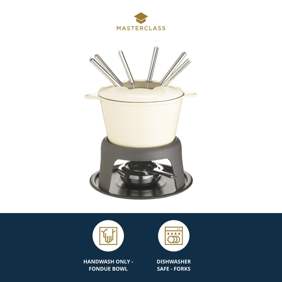 MasterClass Cast Iron Enamelled Cream Fondue Set 8x7" / 21x18cm